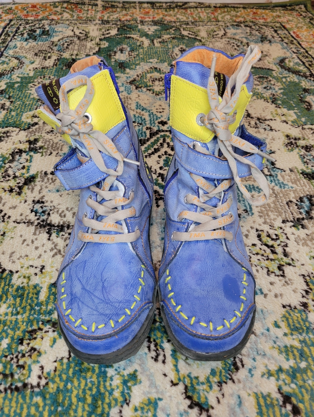 TMA EYES Blue Radiant Rebel Shorties Patchwork Ankle Boots, Size EU 44 US 10